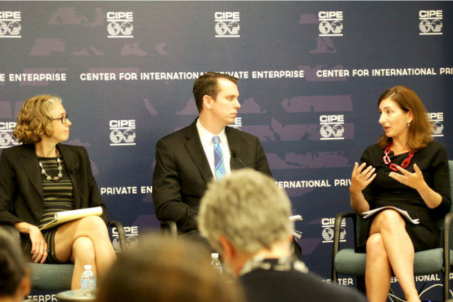 three panelists at a CIPE event